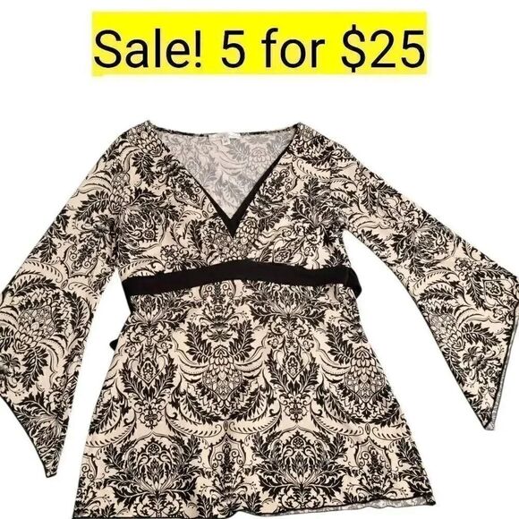 No Brand Tops - Soft Neutral Boho Cottagecore Floral Long Belle Sleeve Top on Sale 5 for $25